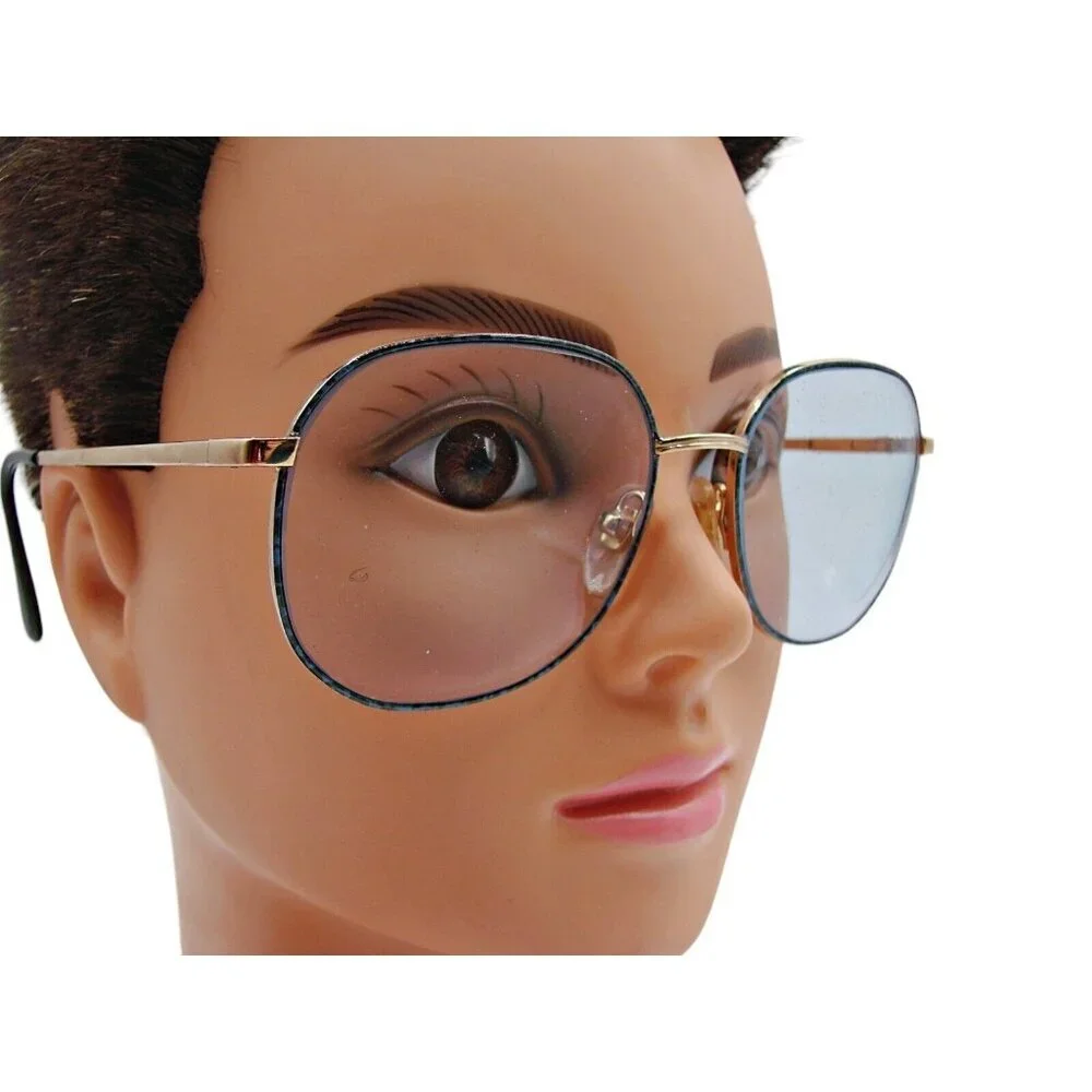 Blue Mayra II Large Frames Eyeglasses Blue Light Filtering Gold Tone w/ Case Vtg